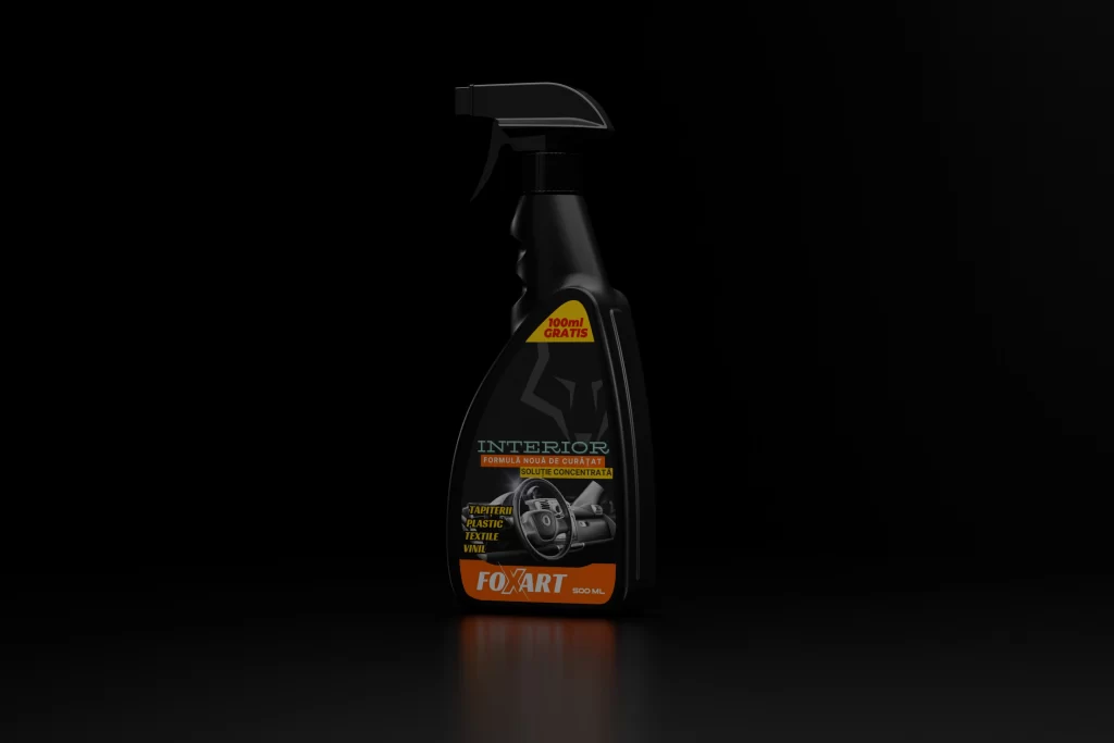 Vizualizare 3D sticlă plastic cu spray pentru curățenie
