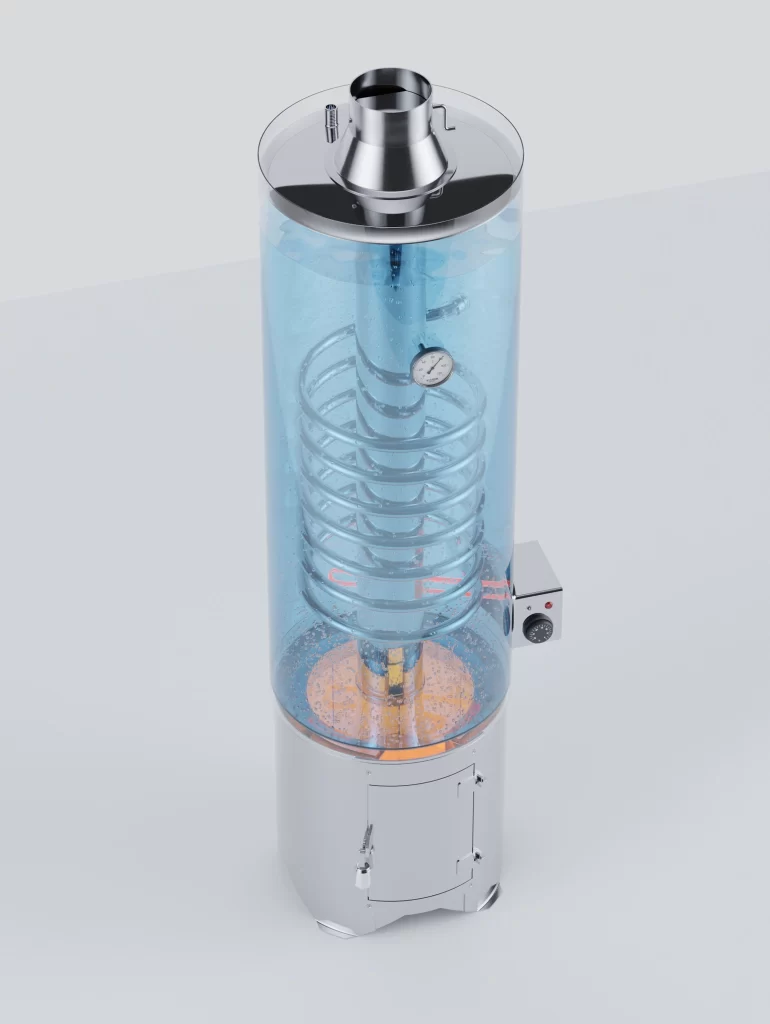Randare produs industrial boiler cu secțiune transparentă 3D